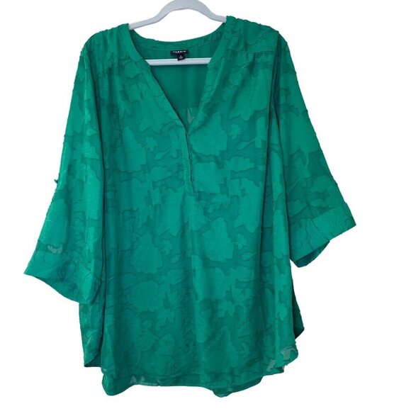 torrid Tops - Torrid Harper Chiffon Clip Floral Pullover 3/4 Sleeve Blouse -Green size 3